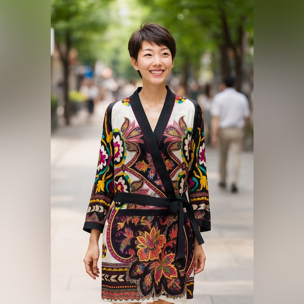 Etro Italian Luxury Colorful Paisley Wrap Kimono Dress - Picture 3 of 10